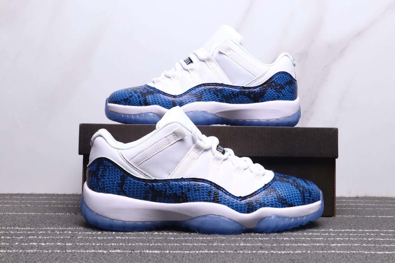 2019 Air Jordan 11 Low SnakeSkin White Blue Shoes - Click Image to Close